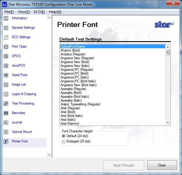 4.16. Printer Font <Star Line mode only> You can convert device fonts of the printer into a standard Windows font for printing.