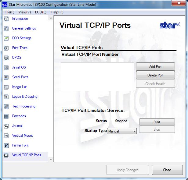 4.17. Virtual TCP/IP Ports <TSP100LAN Only> By setting up virtual TCP/IP ports, you make it possible for your applications to directly designate TCP/IP sockets.