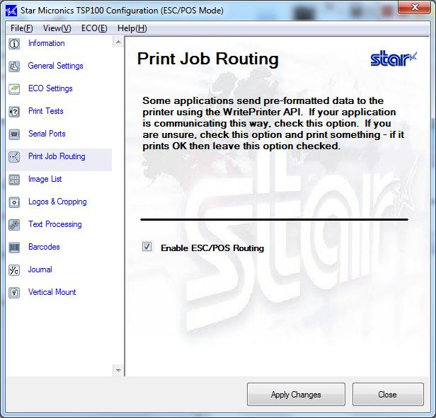 4.18. Print Job Routing (Write Printer) <ESC/POS Mode Only> Click the Write Printer API tab in the left pane of the window. When printing in the ESC/POS mode, use one of the following methods.