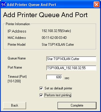 1.3.2. Creating a Printer Queue (1) The following dialog now appears. The dialog shows the queue name and port name for the printer you are setting up.