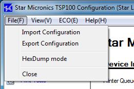 4.1. Menu Functions The menu bar in the TSP100 Configuration contains the File, View, ECO, and Help menus. Each menu is explained on the following pages. 4.1.1. File 1.