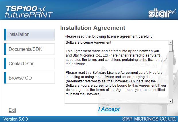 (3) Then, the following window will appear. Click Installation on the menu. (4) Read this software license agreement carefully.