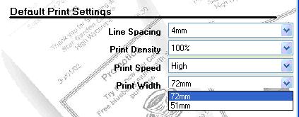 Print Width Automatic Retry The print width should be set according to the size of paper used. The default (recommended print width) is 72 mm.