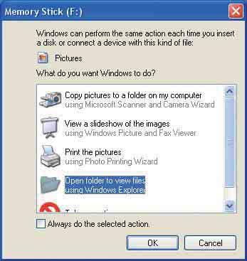 Copying images to a computer without Picture Motion Browser 3 Click [Open folder to view files] t [OK] (Only for Windows XP) as the