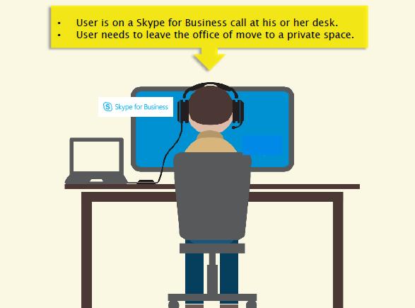 Jabra Intelligent Call Transfer Joe is on a Skype for Business call at his desk.