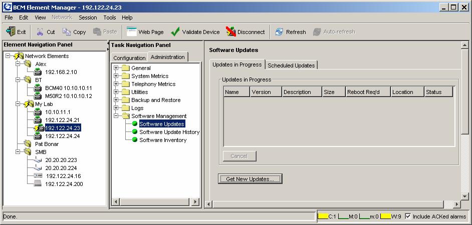 14 Chapter 4 Upgrading to BCM50 2.0 and SRG50 2.0 Figure 1 Element Manager To perform the BCM50 2.0 or SRG50 2.0 upgrade 1 Complete the pre upgrade tasks (see Pre upgrade tasks on page 9).