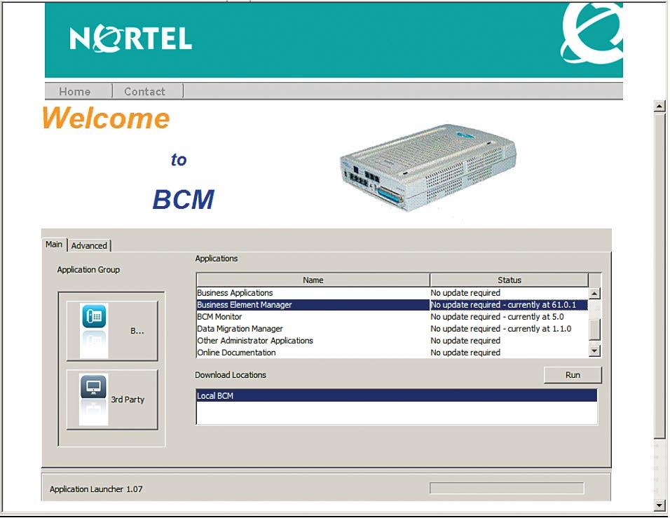 f. Run Nortel Business Element Manager by selecting Business Element Manager in the