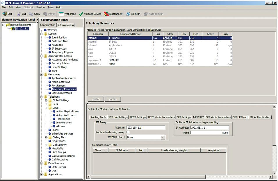 b. Select the Sip Proxy tab to set up the Optimum Business SIP Trunk Adaptor as the PBX s SIP trunk service provider.