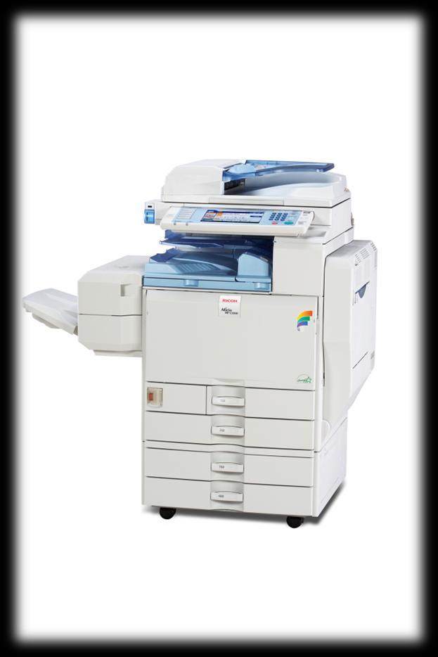 Ricoh MPC 3300 Digital Color Multifunction Copier 33 pages per minute Color and Black & White 50 Sheet Automatic Document Feeder 2 x 550 sheet paper trays + 100 sheet bypass Warm up time of less than