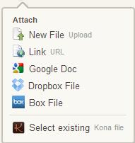 Google Docs Kona offers integration with Google Docs, which allows you to upload existing Google Docs and create new ones in your spaces.