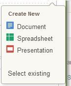 If you want to create a new Google doc, you can choose from Document, Spreadsheet or Presentation.