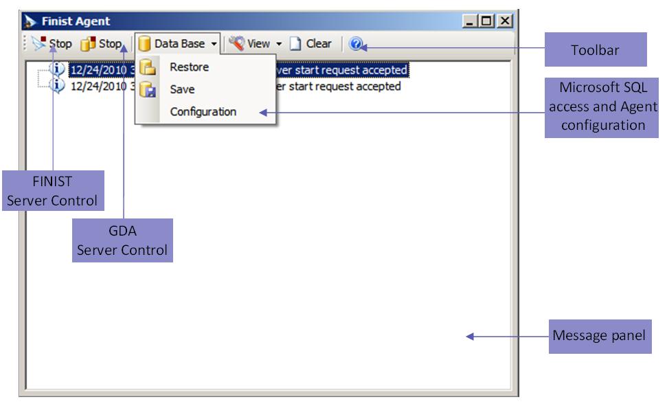 QUICK START 2. On FINIST Agent toolbar, select Database and Configuration option. 3. Select appropriate Microsoft SQL Server connection string and power system model database name. 4.