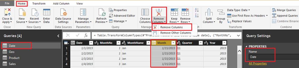 In case, Date field is not of data type Date, then select Date field and change Data type using Home -> Data Type located on the ribbon 13.