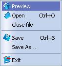 File Menu The File menu contains operations for SWF Decompiler Premium flash file Preview Open SWF or EXE file in main player window for preview.