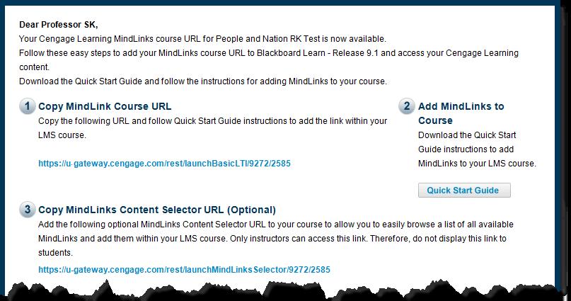 Instructor Email Refer to the email message you received for the MindLink Course URL information this document references.