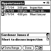 (In this example, appointments appear below.) Calls icon to view a list of your calls. To-dos icon to view a list of your to-dos.