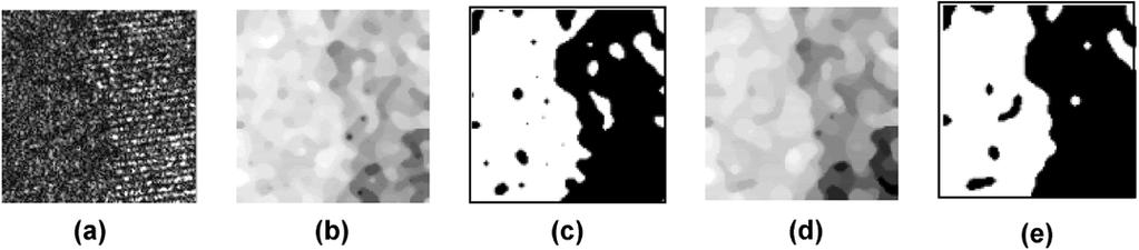 (b) Feature image (normal GP). (c) ROI extracted (normal GP). (d) Feature image (smart GP). (e) ROI extracted (smart GP). Fig. 13. Training SAR image containing tank. (a) T72 tank. (b) Ground-truth.