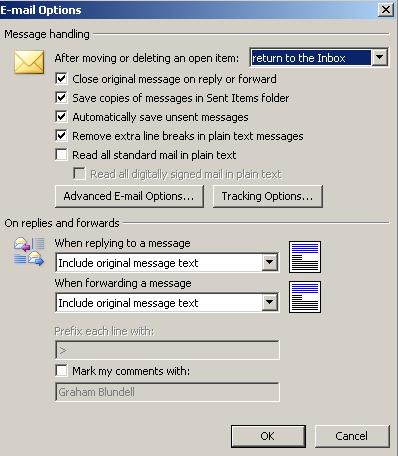 E-mail Options Here, you specify how you want Outlook to handle messages. If you check Read all standard mail in plain text, all formatting and html code is removed.