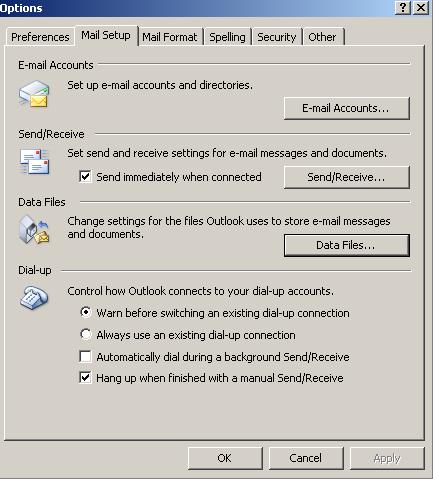 Mail Setup tab The options on this page will most likely be set by the network administrator.