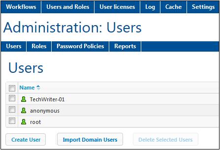 Web UI Reference 5.2 Users and Roles 81 Users and Roles The Users and Roles tab (screenshot below) has four sub-tabs. These sub-tabs work together to enable user accounts to be administered.