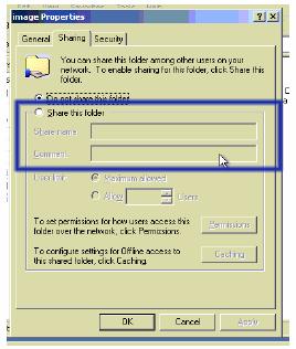 Windows 2000/XP Open the Explorer, navigate to the directory (or share), and press the right mouse button to open the context menu. Select Sharing to open the configuration dialog.