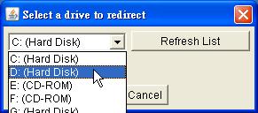 Diagram 6-9 Built-in Java Drive Redirection 3. You can either redirect a local drive (only available under Windows) or redirect an ISO CD/DVD image.