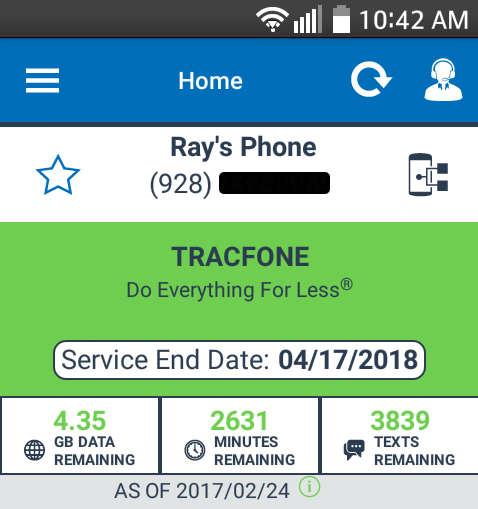 TracFone Service App This is how you track your TracFone usage Simply run their app and it updates in a