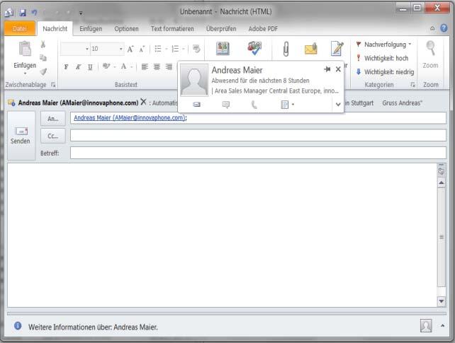 UC 2012 innovaphone mypbx10 - Office 2010 Integration PoS Highlights ~ For the user - invisible integration ~ Personal presence status
