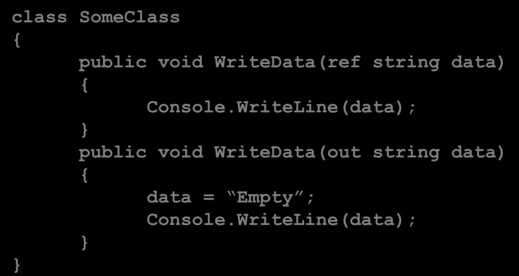 Thân của lớp Method overloading Khác nhau giữa ref và out class SomeClass public void WriteData(ref string