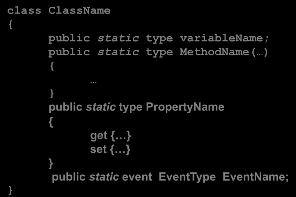 Thân của lớp Thành viên tĩnh Cú pháp tĩnh class ClassName public static type variablename; public