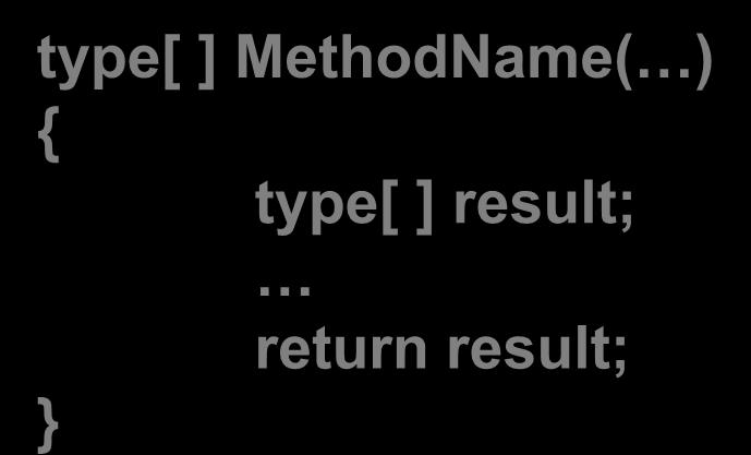 Mảng Mảng và phương thức Kiểu trả về của phương thức là mảng type[ ] MethodName( ) type[