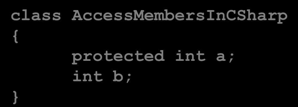 Bổ từ truy cập Cho thành viên C++ class AccessMembersInCSharp public: int a; int b; int c; protected: int d; int e; ; C# class