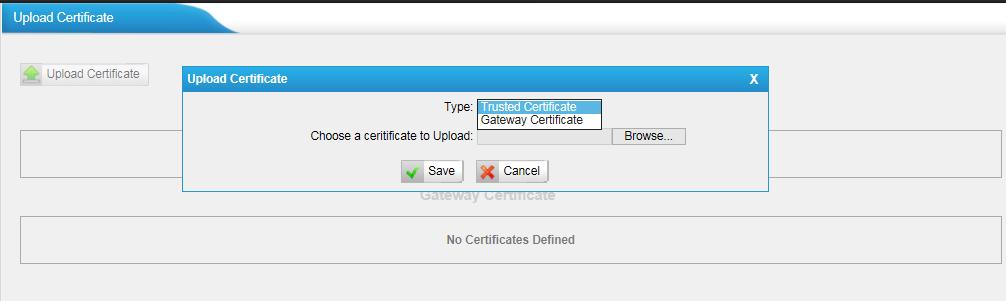 Figure 5-11 5.2.3 Certificates NeoGate TG can support TLS trunk. Before you register TLS trunk to NeoGate TG, you should upload certificates first.