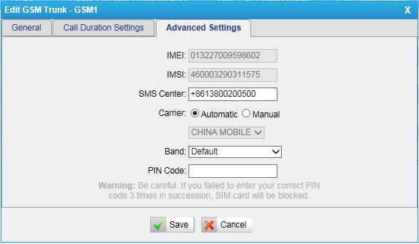 Figure 7-4 Items IMEI IMSI SMS Center Carrier Band PIN Code International Mobile Equipment Identity of this module, it s not changeable.