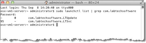 In the Terminal window, type in the following command sudo launchctl list grep com.labtechsoftware and press [Enter].