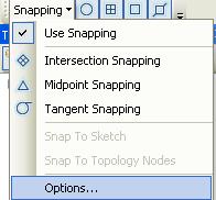 This display the snapping toolbar, also a floating toolbar, so it may appear anywhere and you may click and drag to reposition it Now click on the snapping dropdown pointer, and then select Options: