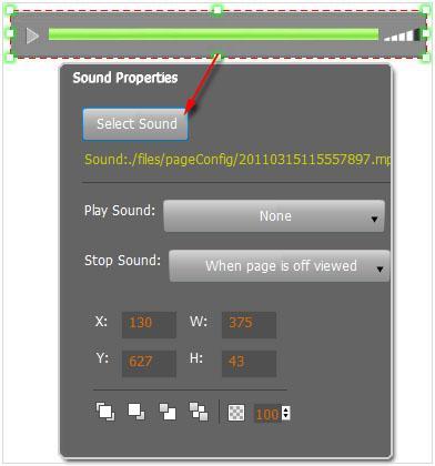 4. Add Sound Click the icon to draw sound box and then select sound file, set other options: 5.