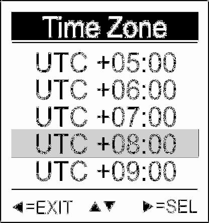 Auto Power Off 1. Use the Up /Down button to move to the desired time interval or Manual for Auto Power Off. 2. Press the SEL button to confirm and save. Time Format Choose the time format to display.