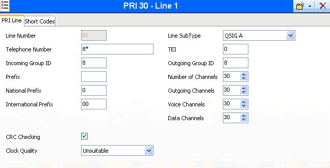 3.1.3. Configure PRI Interface to NovaMail Select the icon corresponding to the PRI line from the list of lines from the left frame of the Manager application, and set the parameters as shown in Table 4.