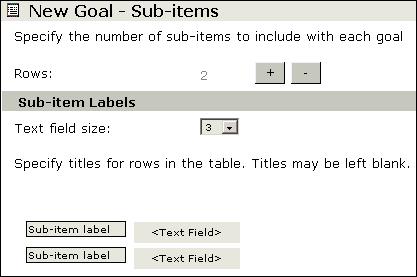 Working with Section Types 15 If required, select the Include Sub-items check box, and then click the Sub-item Settings button. 16 Specify the number of rows of sub-items to include with each goal.
