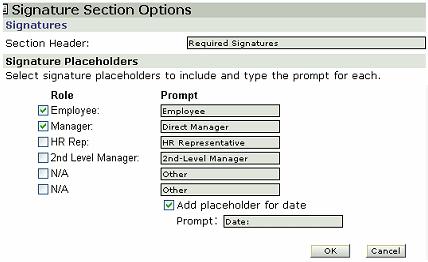 Working with Section Types 5 Click the Signatures link. 6 If required, you can edit the Section Title.