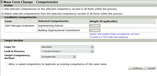 Working with Competencies Deleting Multiple Competencies From a Process Just as you can copy multiple Competencies to all of the Forms in a process in a single step, you can also delete multiple
