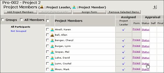 Managing Your Project Members 3 Click a Project Name link.