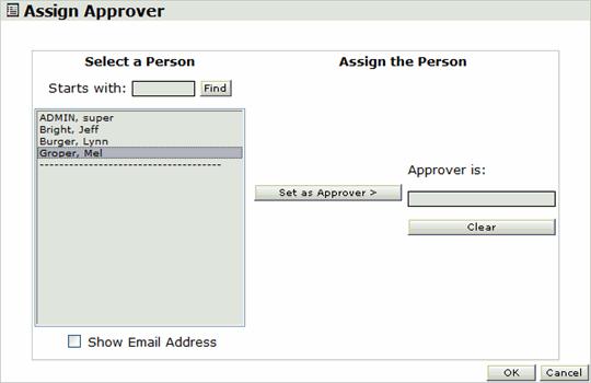 Editing the Employee Process Status To Modify the Default Third and Fourth Level Manager 1 Click the Change button next to the 3rd-Level or 4th Level Manager field to display the following.