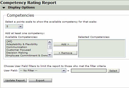 Chapter 12: Report Center 3 From the left navigator, click the Competency Rating link.