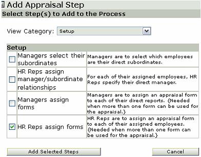 Defining a Step in the Appraisal Process 4 In the View Category drop-down list, select the category for the new step.
