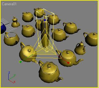 64. Add an Xform modifier to the respective named teapot. 65.