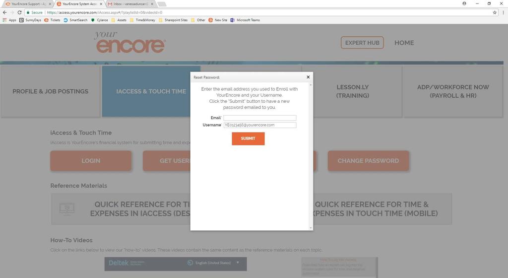 Obtaining Your Username and Password for iaccess (cont d) Once you have your username, you can obtain your password: 1. Open a web browser and go to https://access.yourencore.com 2.