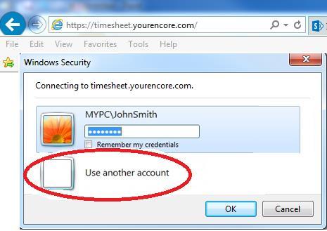 Logging into iaccess 1. Go to https://timesheet.yourencore.com/iaccess 2. The Windows Authentication box will display.