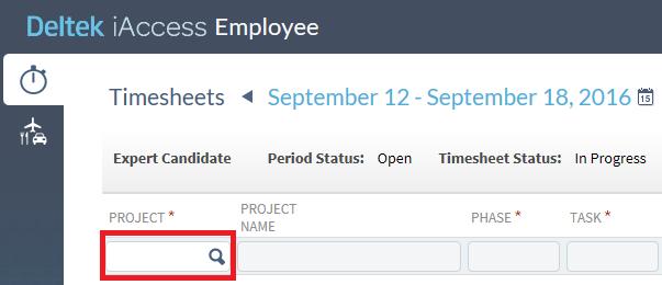 Submitting a Timesheet Using iaccess (cont d) Begin entering your time on the first line item by selecting the magnifying glass within the Project field.
